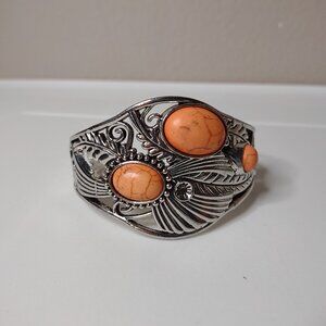 6.5 Inch Orange And Silver Tone Cuff Bracelet